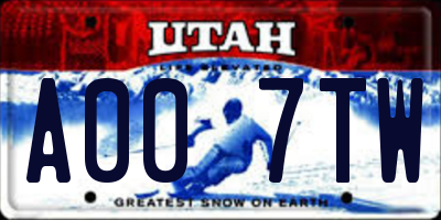 UT license plate A007TW