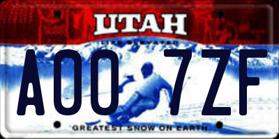 UT license plate A007ZF