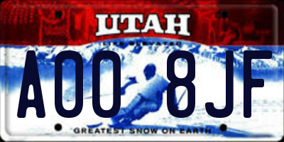 UT license plate A008JF