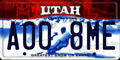 UT license plate A008ME