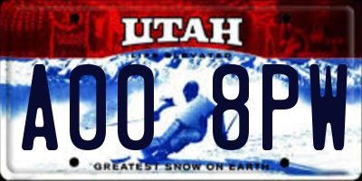 UT license plate A008PW