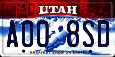 UT license plate A008SD