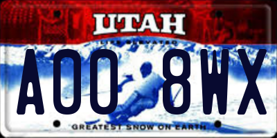 UT license plate A008WX