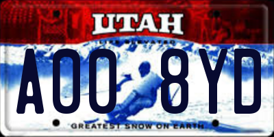 UT license plate A008YD