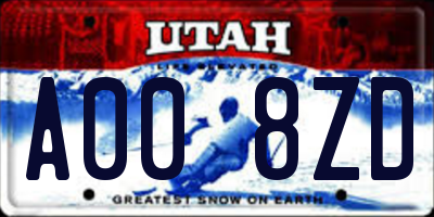 UT license plate A008ZD