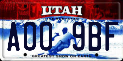 UT license plate A009BF