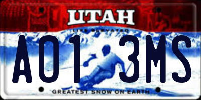 UT license plate A013MS