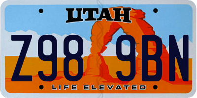 UT license plate Z989BN