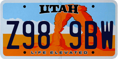 UT license plate Z989BW
