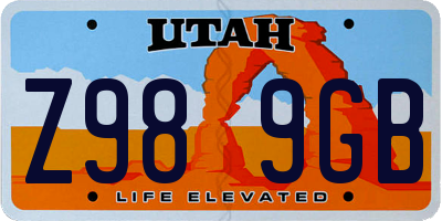 UT license plate Z989GB