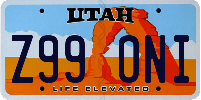 UT license plate Z990NI
