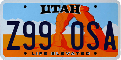 UT license plate Z990SA