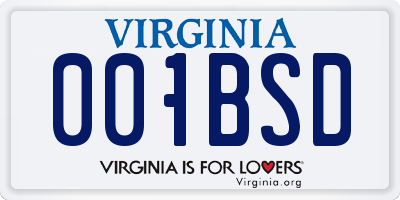 VA license plate 001BSD