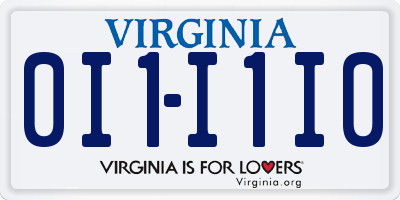 VA license plate 0I1I1I0