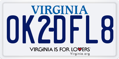 VA license plate 0K2DFL8