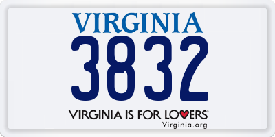 VA license plate 3832