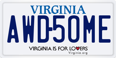 VA license plate AWD5OME