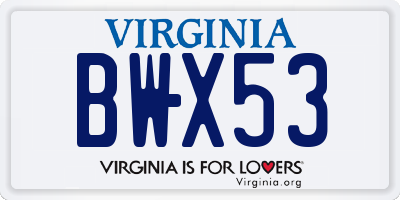 VA license plate BWX53