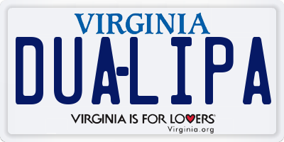 VA license plate DUALIPA