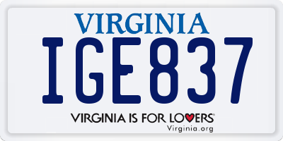 VA license plate IGE837