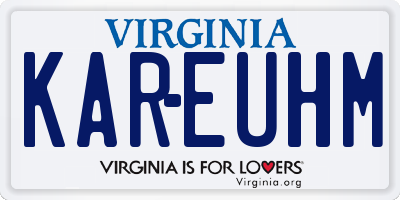 VA license plate KAREUHM