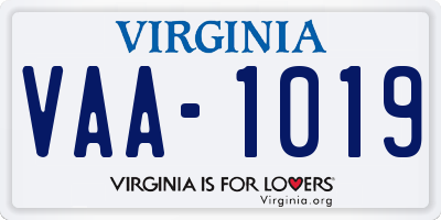 VA license plate VAA1019