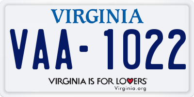 VA license plate VAA1022