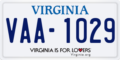 VA license plate VAA1029