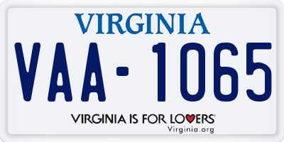 VA license plate VAA1065