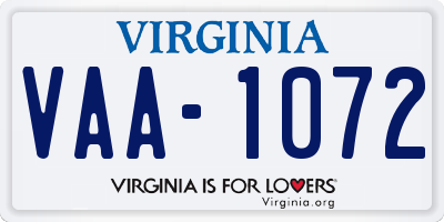 VA license plate VAA1072