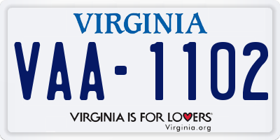 VA license plate VAA1102