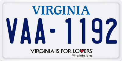 VA license plate VAA1192
