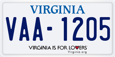 VA license plate VAA1205