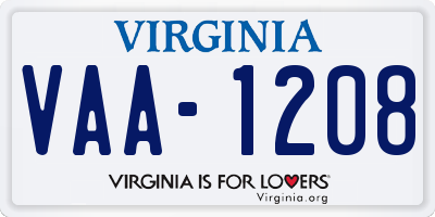 VA license plate VAA1208