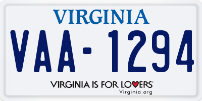 VA license plate VAA1294