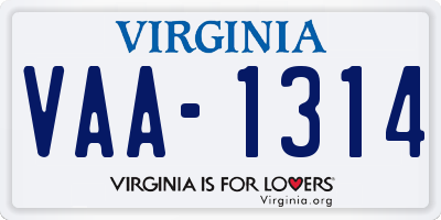 VA license plate VAA1314