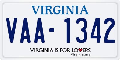 VA license plate VAA1342