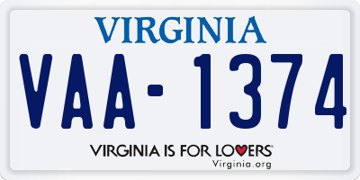 VA license plate VAA1374