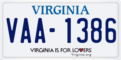 VA license plate VAA1386