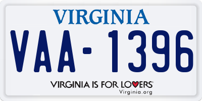 VA license plate VAA1396