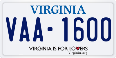 VA license plate VAA1600