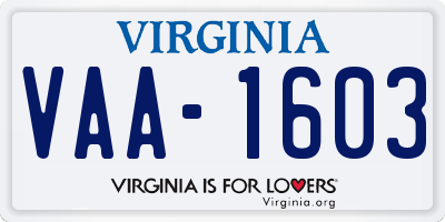 VA license plate VAA1603