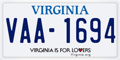 VA license plate VAA1694