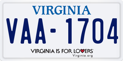 VA license plate VAA1704