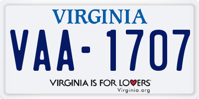 VA license plate VAA1707