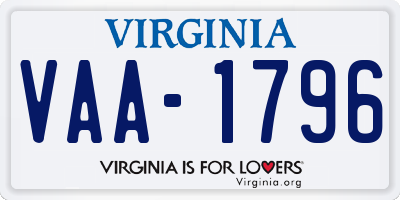 VA license plate VAA1796