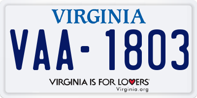 VA license plate VAA1803