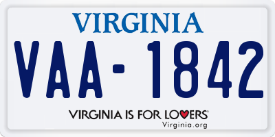 VA license plate VAA1842