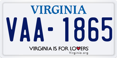 VA license plate VAA1865