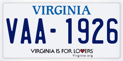 VA license plate VAA1926